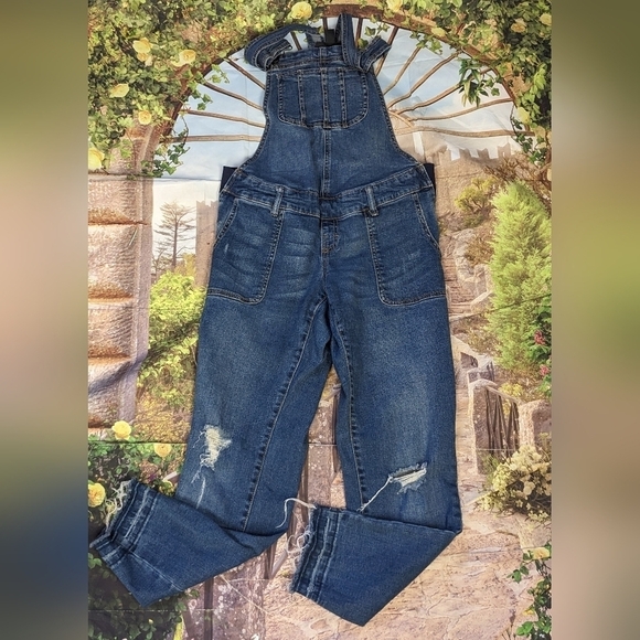 INDIGO blue maternity overalls distressed fringe size XS - Picture 2 of 6